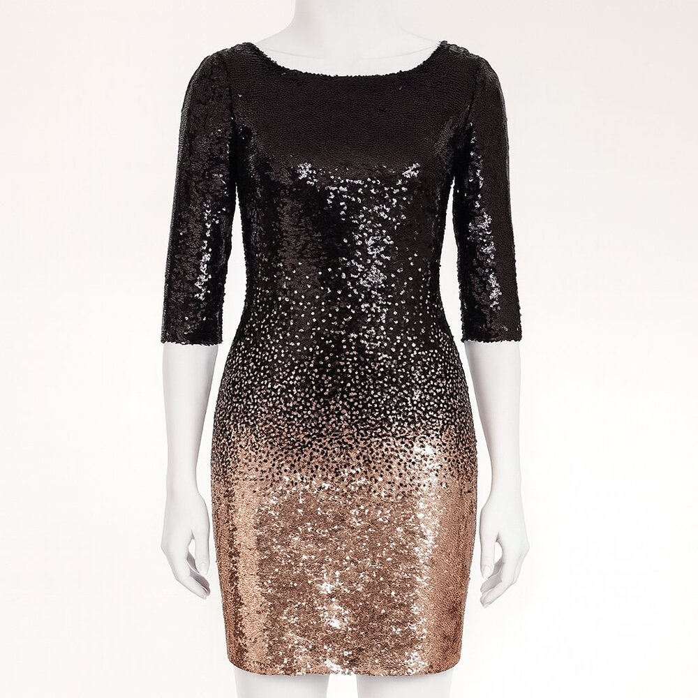 BB‎ Dakota RSVP Black/Rose Gold Sequin Mini Dress Size M
